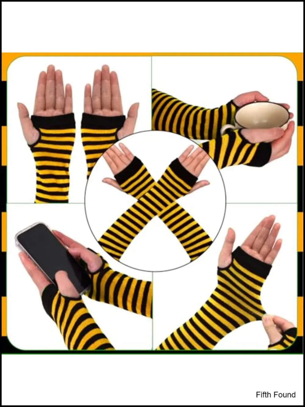 Fingerless Knitted Arm Warmers Gloves Punk Gothic Striped